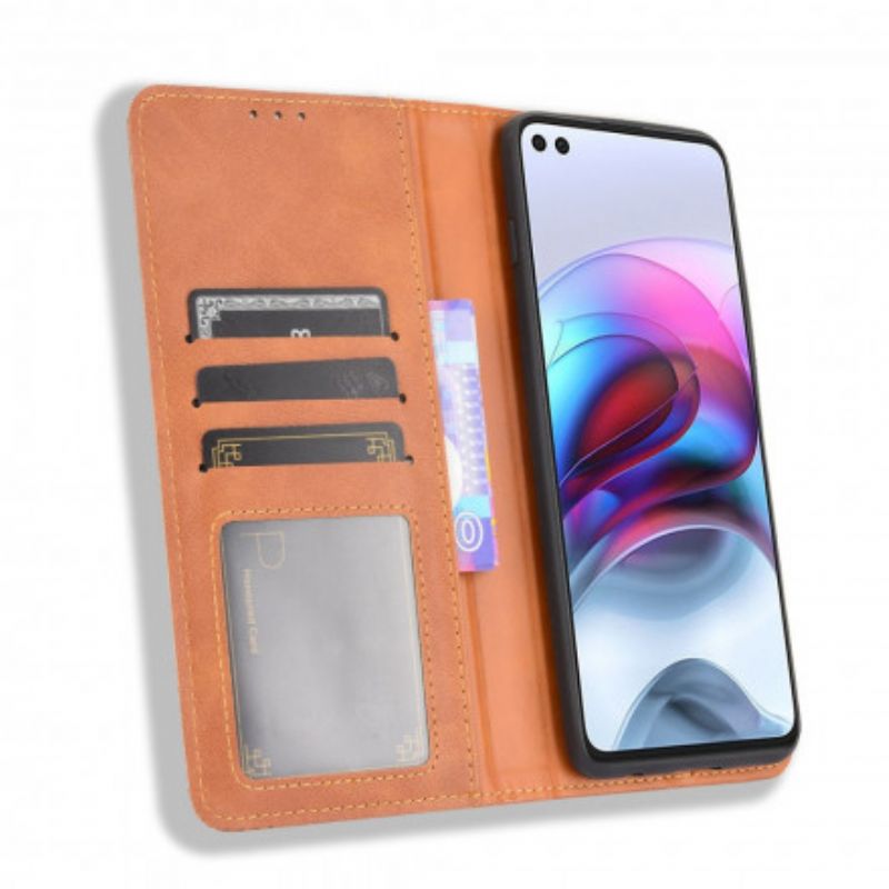 Folio Deksel Moto G100 Stilisert Vintage Skinneffekt Beskyttelse Deksel