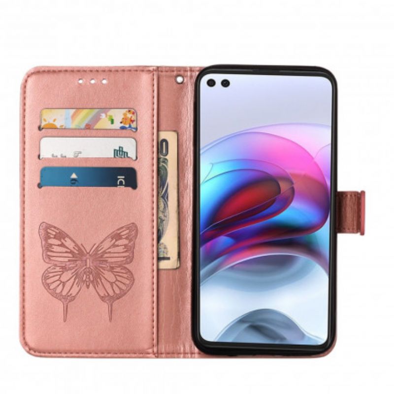 Lærdeksel Folio Deksel Moto G100 Mobildeksel Butterfly Design