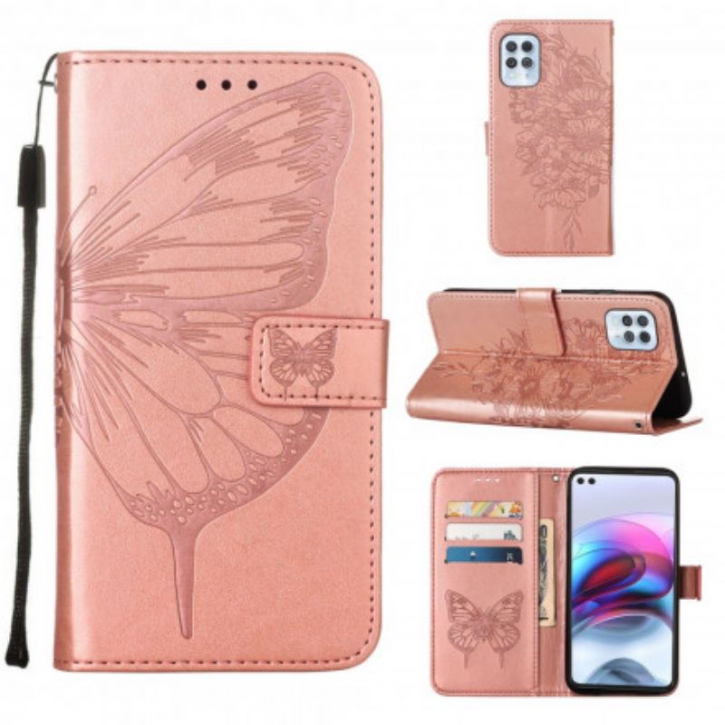 Lærdeksel Folio Deksel Moto G100 Mobildeksel Butterfly Design