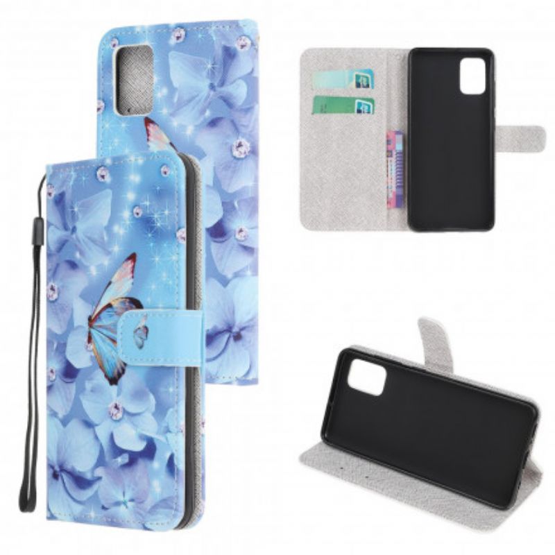 Lærdeksel Folio Deksel Moto G100 Mobildeksel Diamond Strappy Butterflies