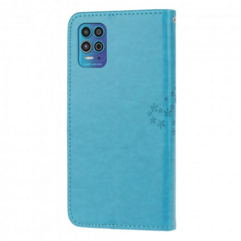 Lærdeksel Folio Deksel Moto G100 Mobildeksel Tree Og Strappy Owls
