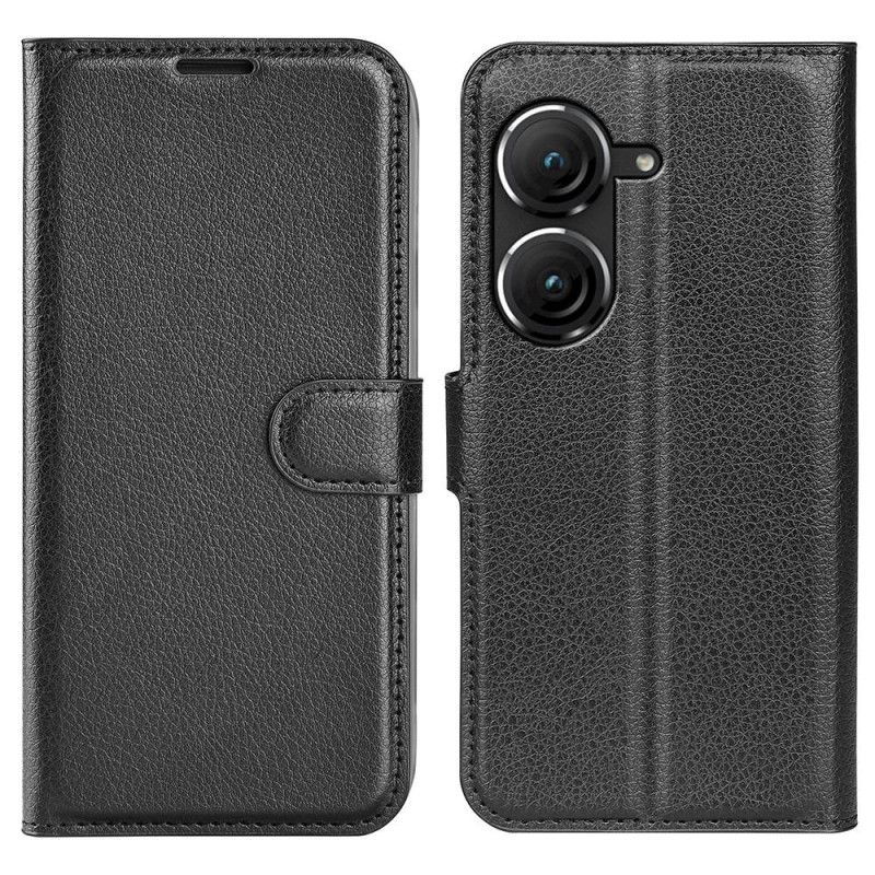 Folio Deksel Asus Zenfone 10 Klassisk Litchi-imitasjonsskinn Beskyttelse Deksel