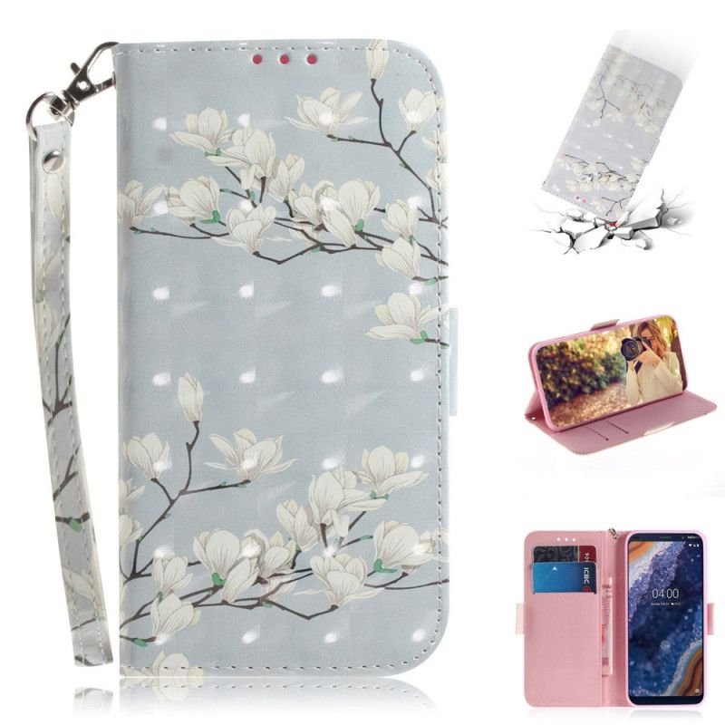 Folio Deksel Nokia 9 PureView Blomstrende Tre Med Tanga