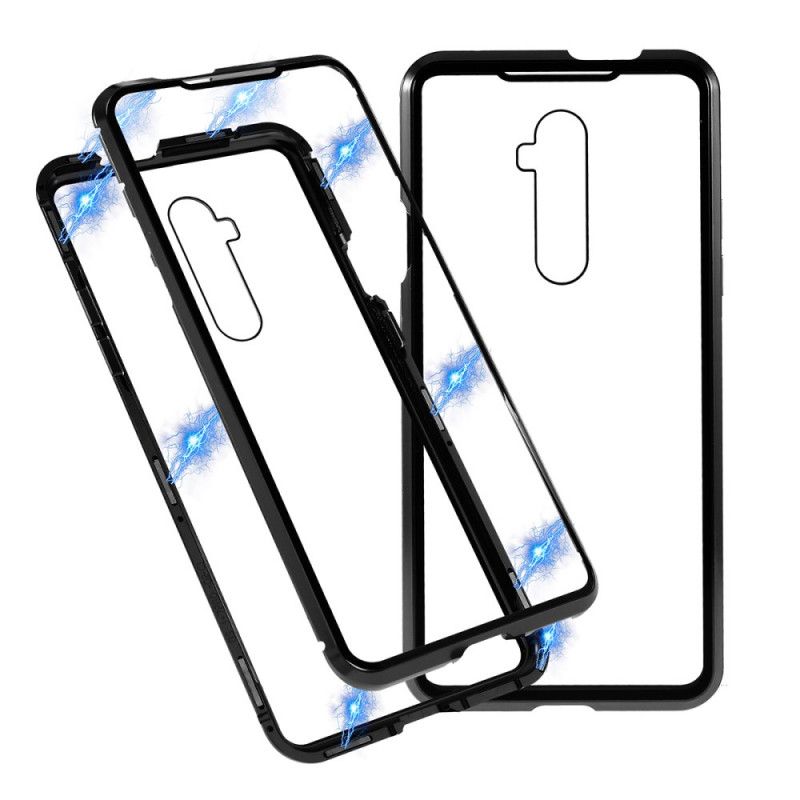 Deksel for OnePlus 7T Pro Svart Kanter Av Metall Og Herdet Glass