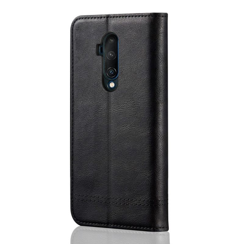 Folio Deksel OnePlus 7T Pro Svart Mobildeksel Sydd Skinneffekt