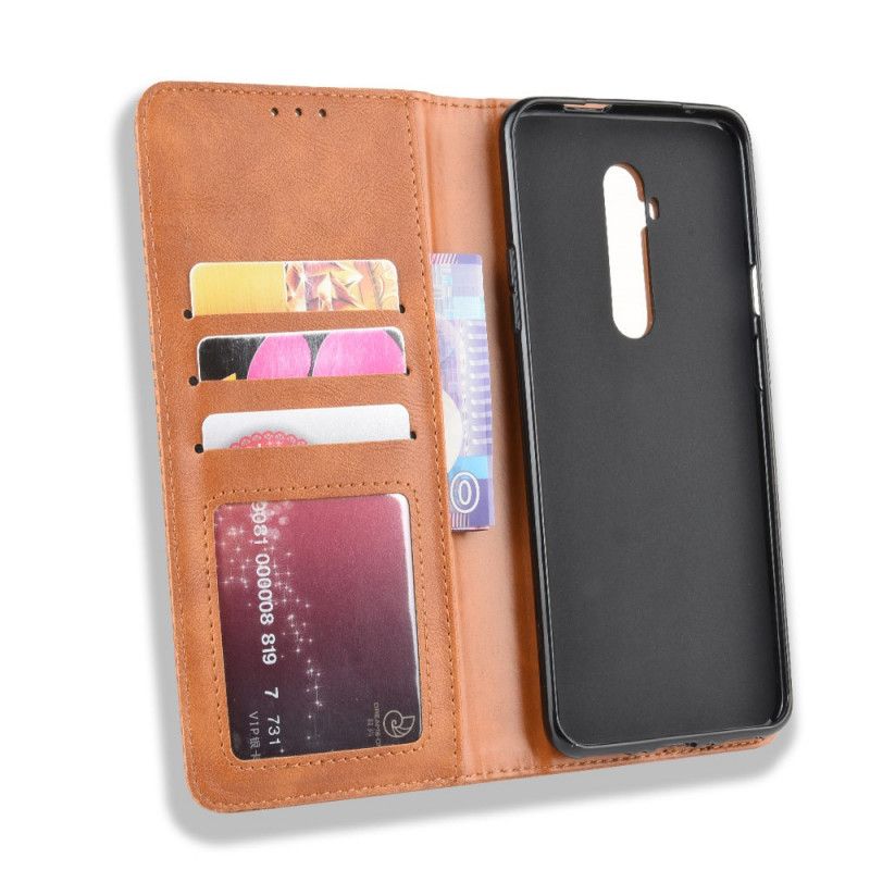 Folio Deksel OnePlus 7T Pro Svart Stilisert Vintage-Skinneffekt