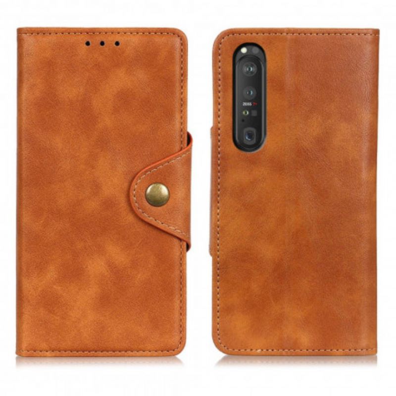 Folio Deksel Sony Xperia 1 Iii Vintage-faux Skinnknapp Beskyttelse Deksel