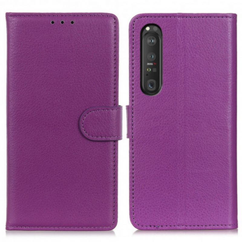 Folio Deksel Til Sony Xperia 1 Iii Lychee Imitert Skinn