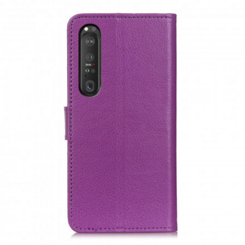 Folio Deksel Til Sony Xperia 1 Iii Lychee Imitert Skinn