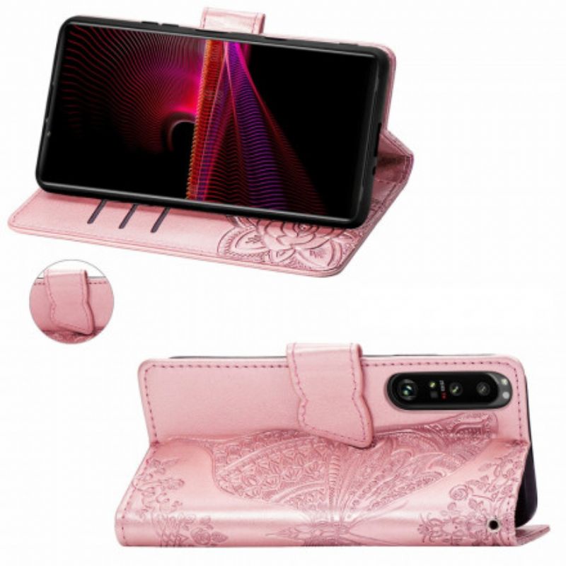 Lærdeksel Folio Deksel Sony Xperia 1 Iii Halve Sommerfugler