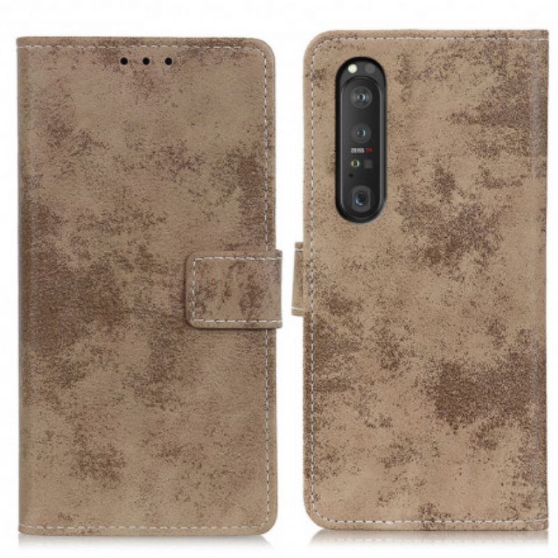 Lærdeksel Folio Deksel Sony Xperia 1 Iii Mobildeksel Vintage Skinneffekt