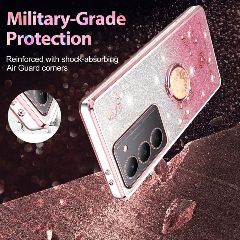 Deksel Realme 14x 5g Kadem Ringholder Med Blomster Og Strass