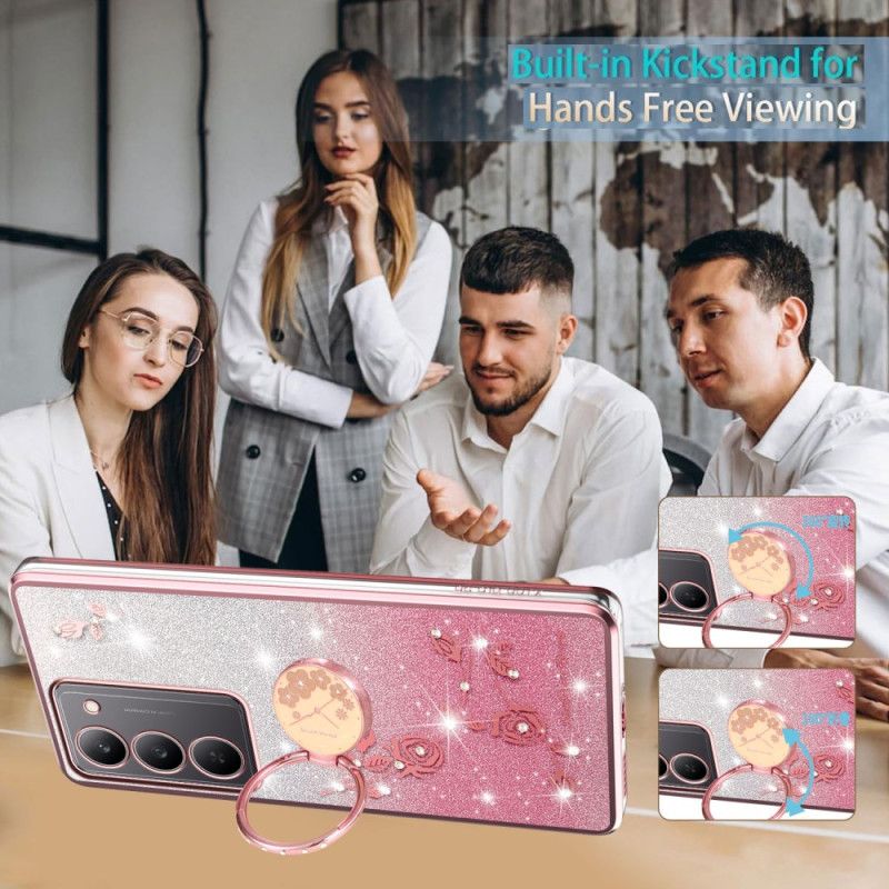 Deksel Realme 14x 5g Kadem Ringholder Med Blomster Og Strass