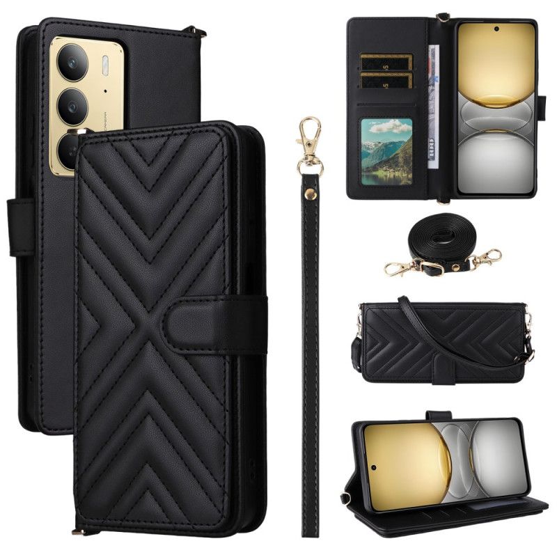 Folio Deksel Realme 14x 5g Premium Design Med Stropp Og Skulderstropp