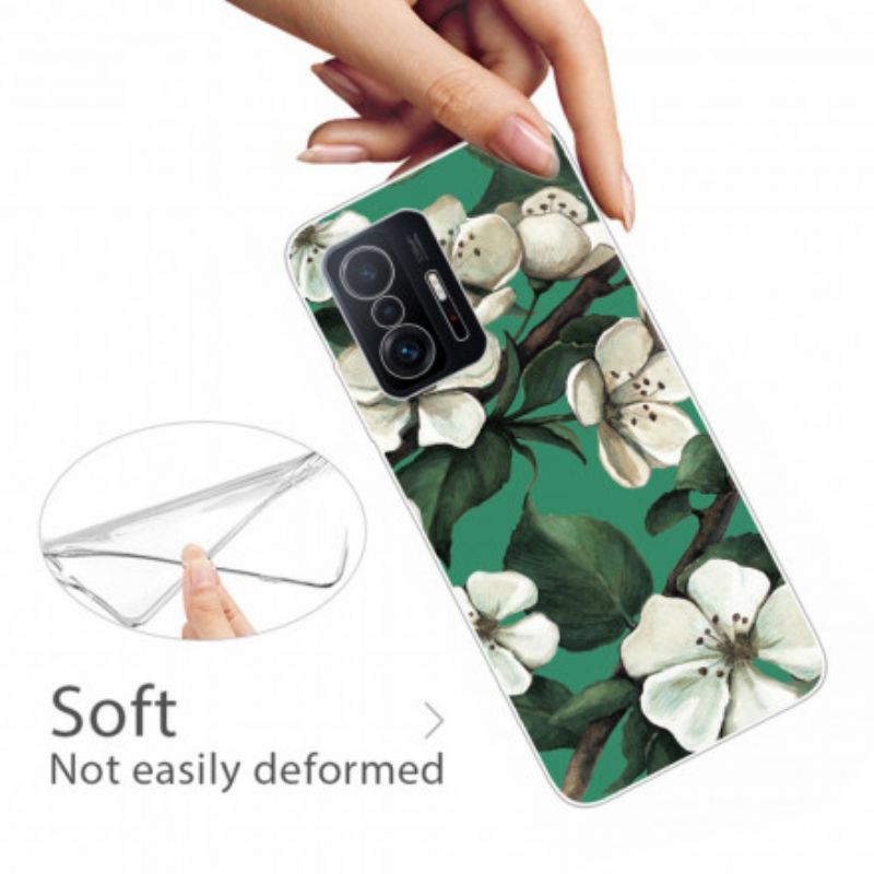 Deksel Xiaomi Mi 11t / 11t Pro Malte Hvite Blomster