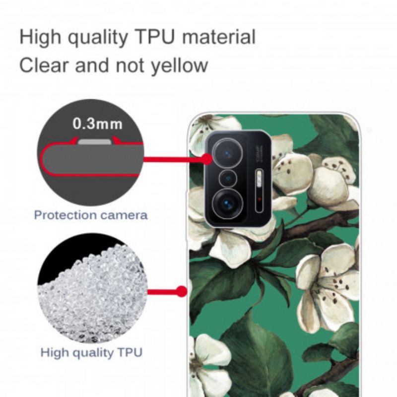 Deksel Xiaomi Mi 11t / 11t Pro Malte Hvite Blomster