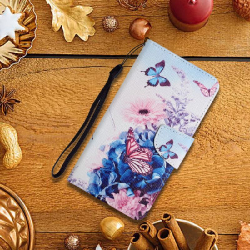 Lærdeksel Folio Deksel Xiaomi Mi 11t / 11t Pro Mobildeksel Bukett Med Blomster Og Sommerfugler
