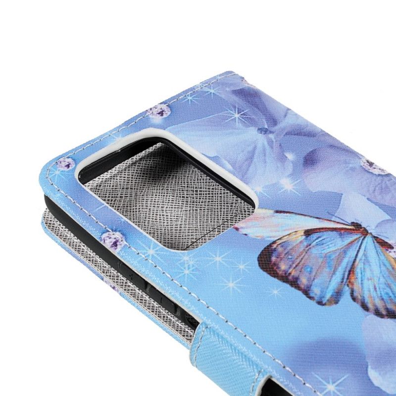 Lærdeksel Folio Deksel Xiaomi Mi 11t / 11t Pro Mobildeksel Diamond Strappy Butterflies