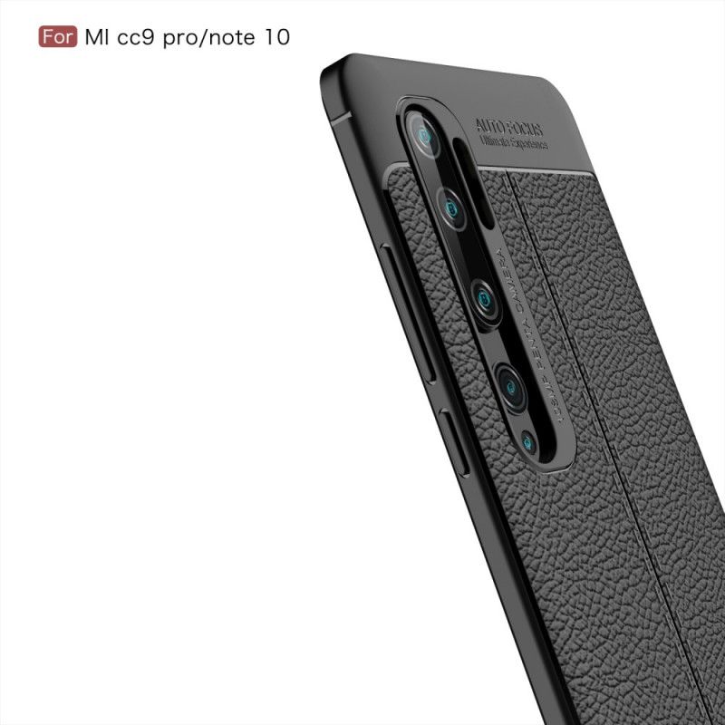 Deksel Xiaomi Mi Note 10 / 10 Pro Svart Dobbeltlinjet Litchi-Læreffekt