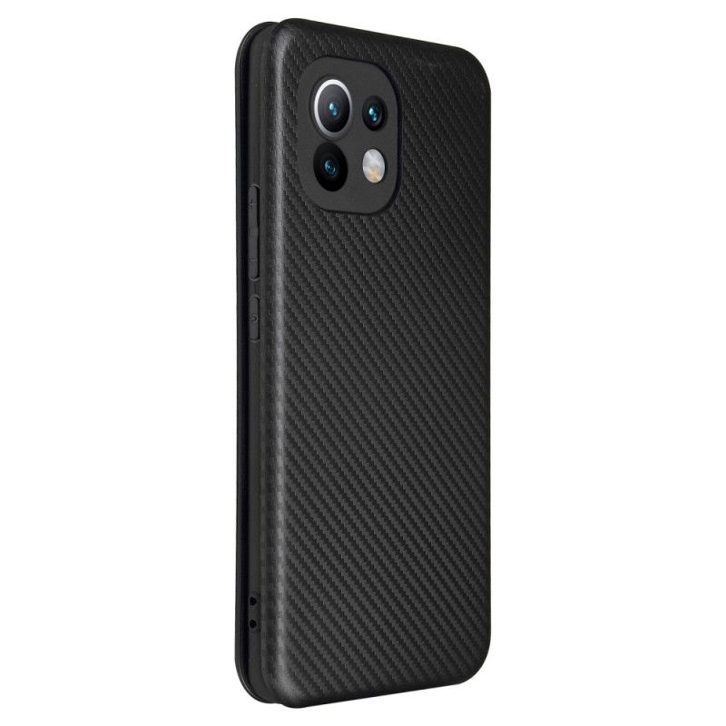 Folio Deksel Xiaomi Mi 11 Svart Karbonfiber Med Støttering Anti-fall