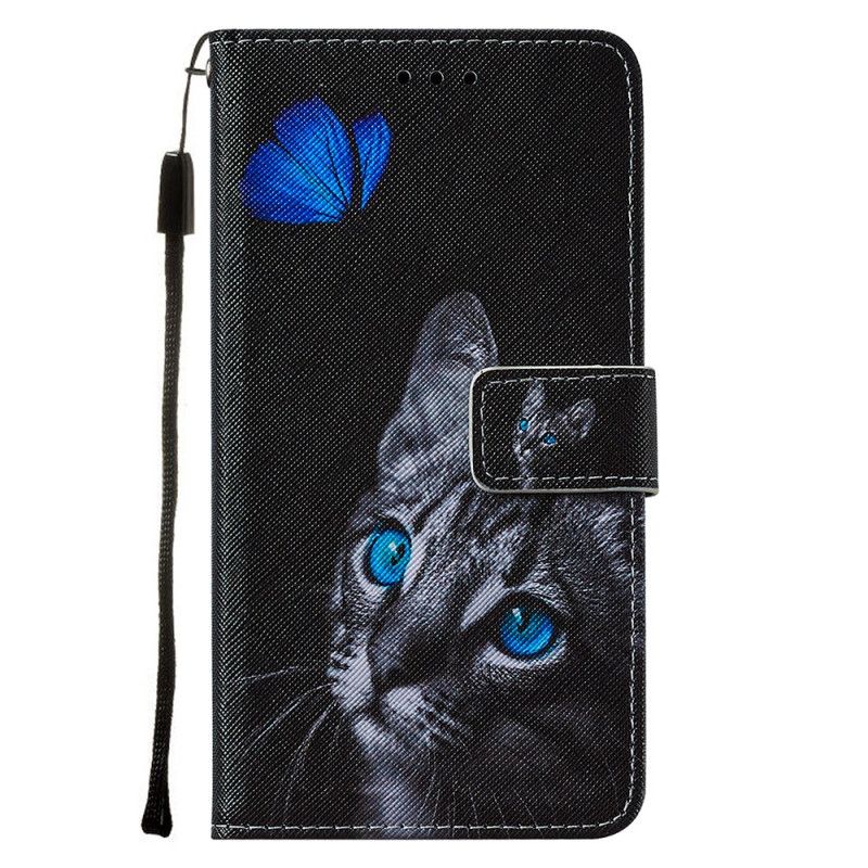 Lærdeksel Folio Deksel Xiaomi Mi 11 Mobildeksel Katt Og Blå Sommerfugl