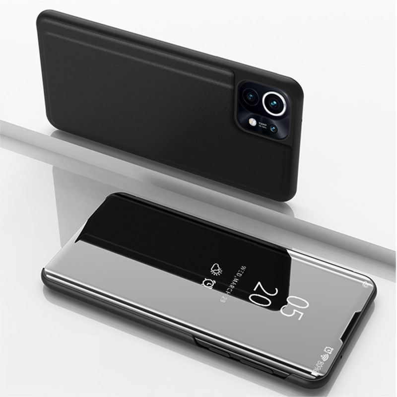 Visningsomslag Xiaomi Mi 11 Svart Speil Og Lærimitasjon