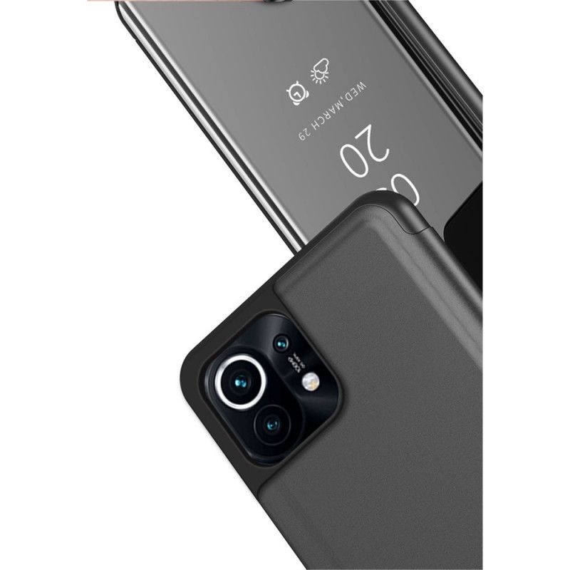 Visningsomslag Xiaomi Mi 11 Svart Speil Og Lærimitasjon