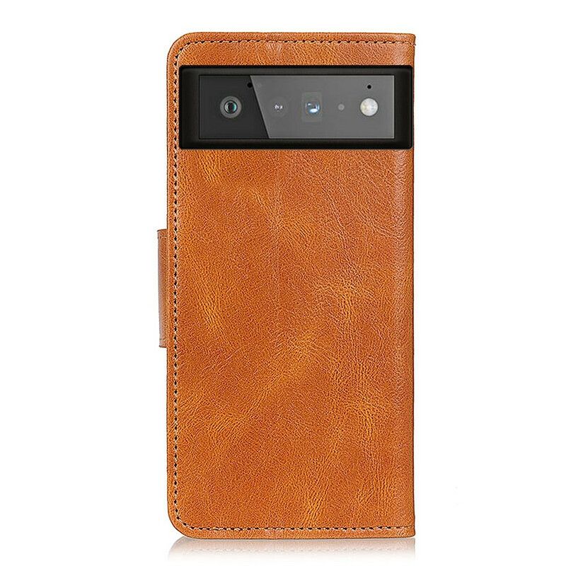 Folio Deksel Til Google Pixel 6 Litchi Leather Effect Vendbar Lås