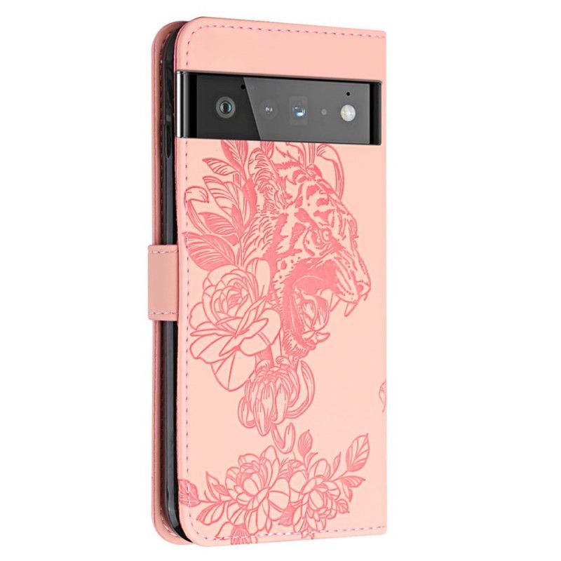 Lærdeksel Folio Deksel Google Pixel 6 Barokk Tiger And Strass