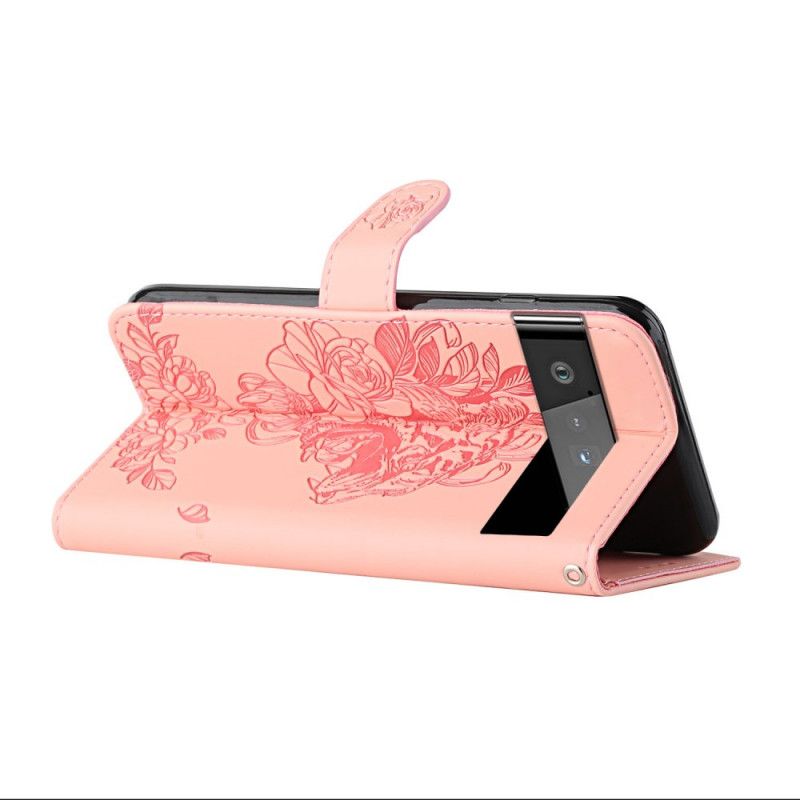 Lærdeksel Folio Deksel Google Pixel 6 Barokk Tiger And Strass
