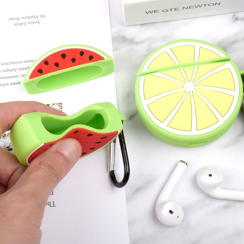 Deksel AirPods Rød Morsom Serie Av Silikonfrukt Med Karabinkrok