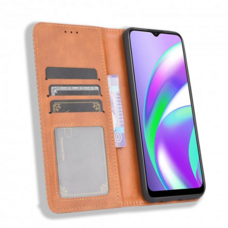 Folio Deksel Til Oppo A15 Stilisert Vintage Skinneffekt