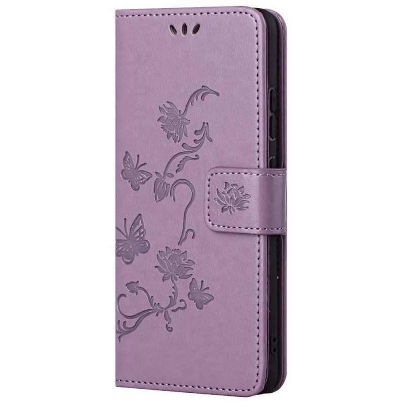 Folio Deksel Til Samsung Galaxy M23 5G Med Kjede Stroppblomster