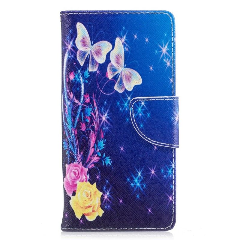 Folio Deksel for Sony Xperia XA1 Rosa Sommerfugler Om Natten