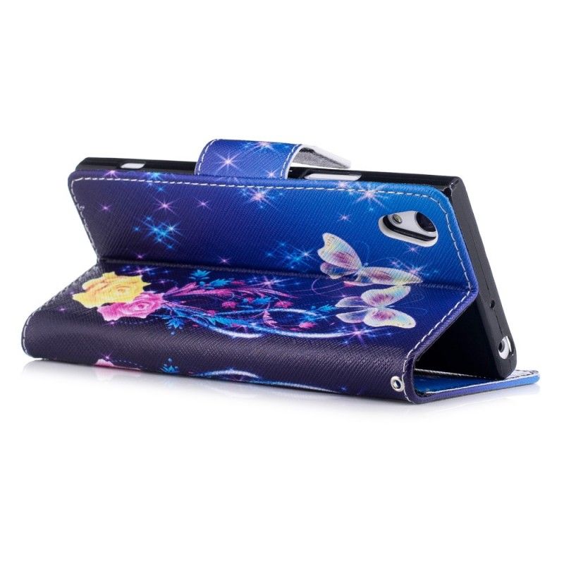 Folio Deksel for Sony Xperia XA1 Rosa Sommerfugler Om Natten
