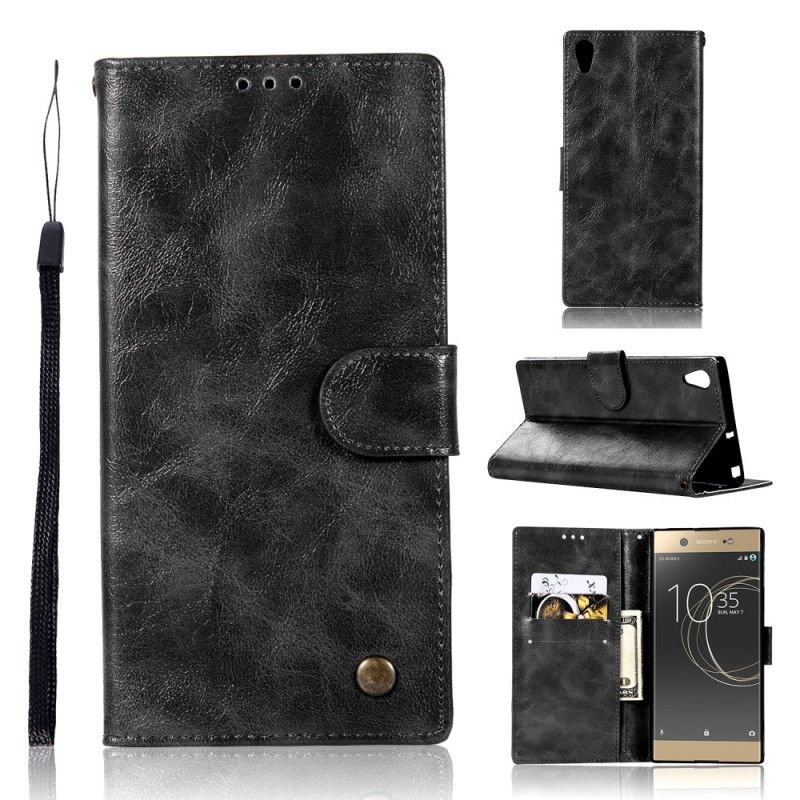 Folio Deksel Sony Xperia XA1 Svart Vintage Skinneffekt Med Stropp