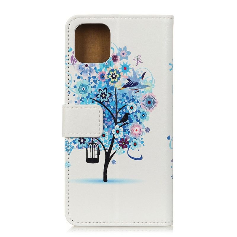 Lærdeksel Folio Deksel Samsung Galaxy S10 Lite Mørkeblå Blomstrende Tre