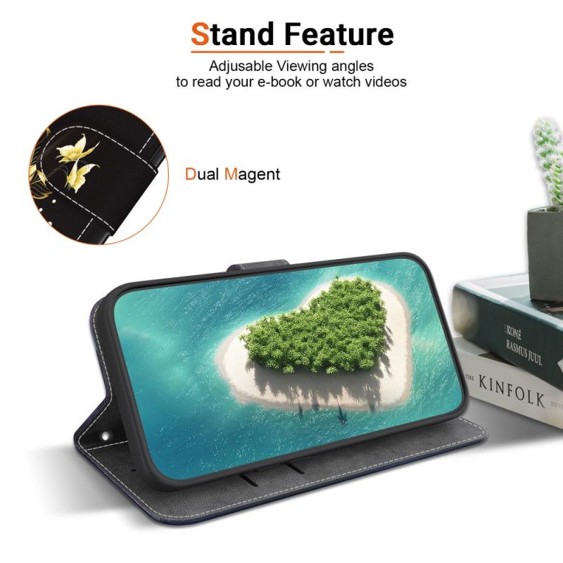 Folio Deksel Oneplus Nord 4 Gull Og Rosa Sommerfugler Beskyttelse Deksel