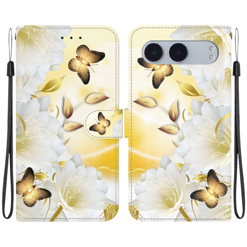 Folio Deksel Oneplus Nord 4 Gull Sommerfugler Og Blondeblomster Beskyttelse Deksel