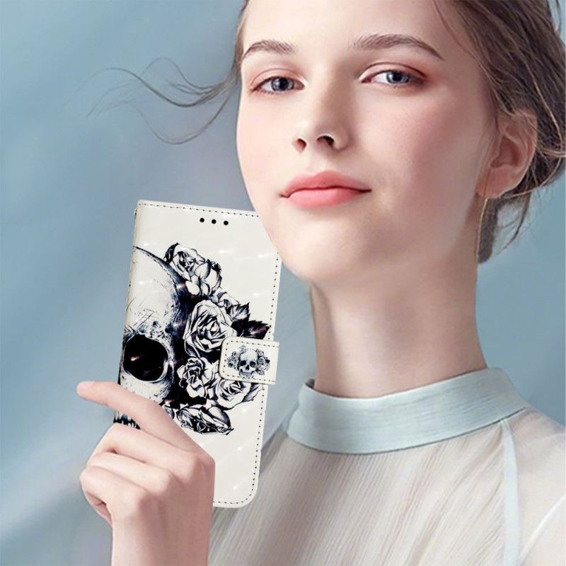 Lærdeksel Folio Deksel Oneplus Nord 4 Mobildeksel Blomsterhodeskalle