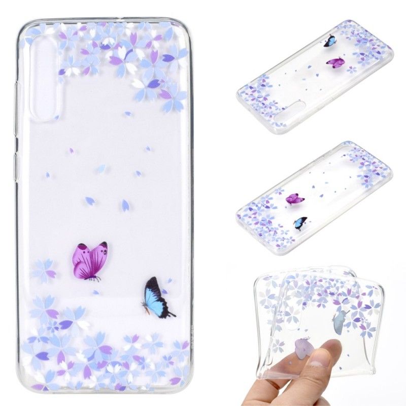 Deksel Samsung Galaxy A70 Gjennomsiktige Sommerfugler Og Blomster Beskyttelse