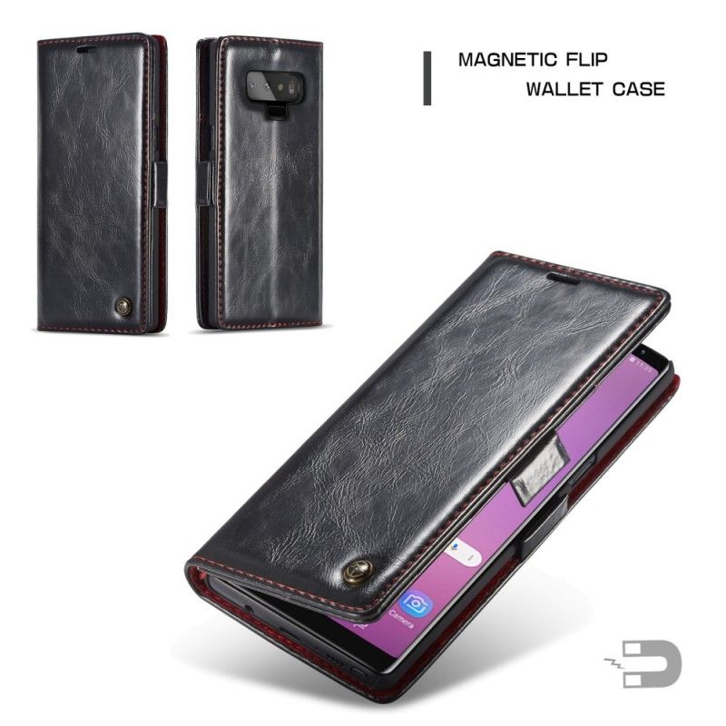 Folio Deksel Samsung Galaxy Note 9 Svart Vokset Skinneffekt Caseme Anti-fall