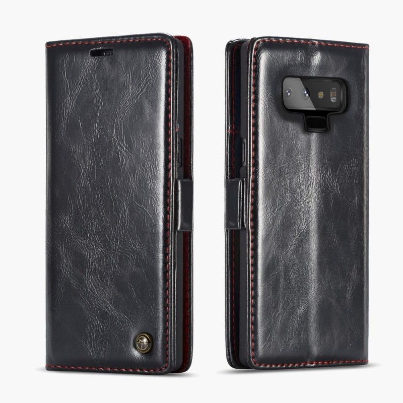 Folio Deksel Samsung Galaxy Note 9 Svart Vokset Skinneffekt Caseme Anti-fall