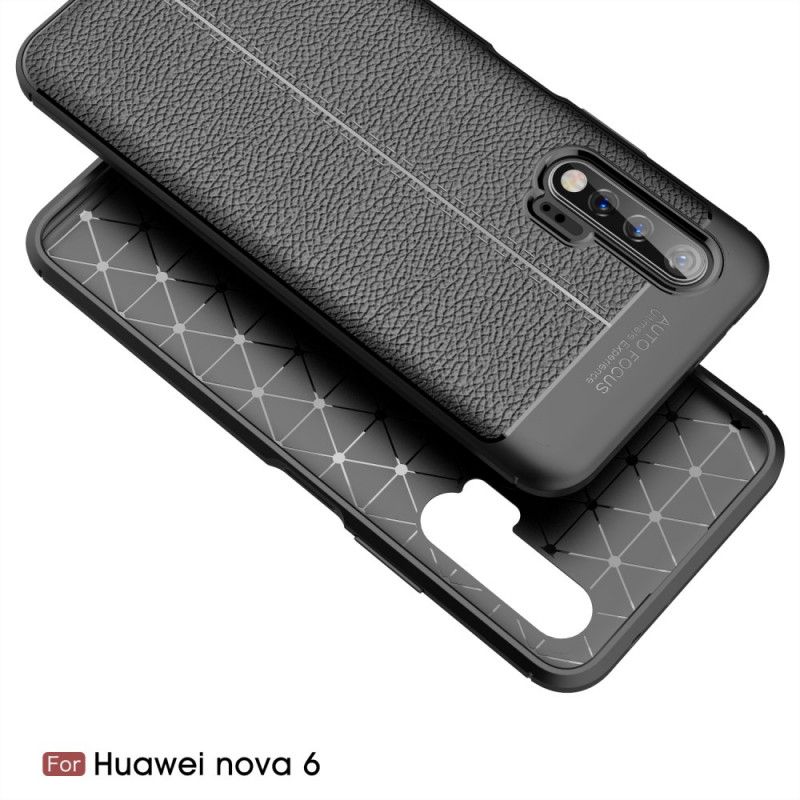 Deksel Huawei Nova 6 Svart Dobbeltlinjet Litchi-Læreffekt Anti-fall