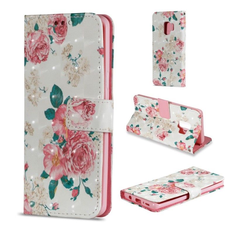Lærdeksel Folio Deksel Samsung Galaxy S9 Mobildeksel Frihetsblomster