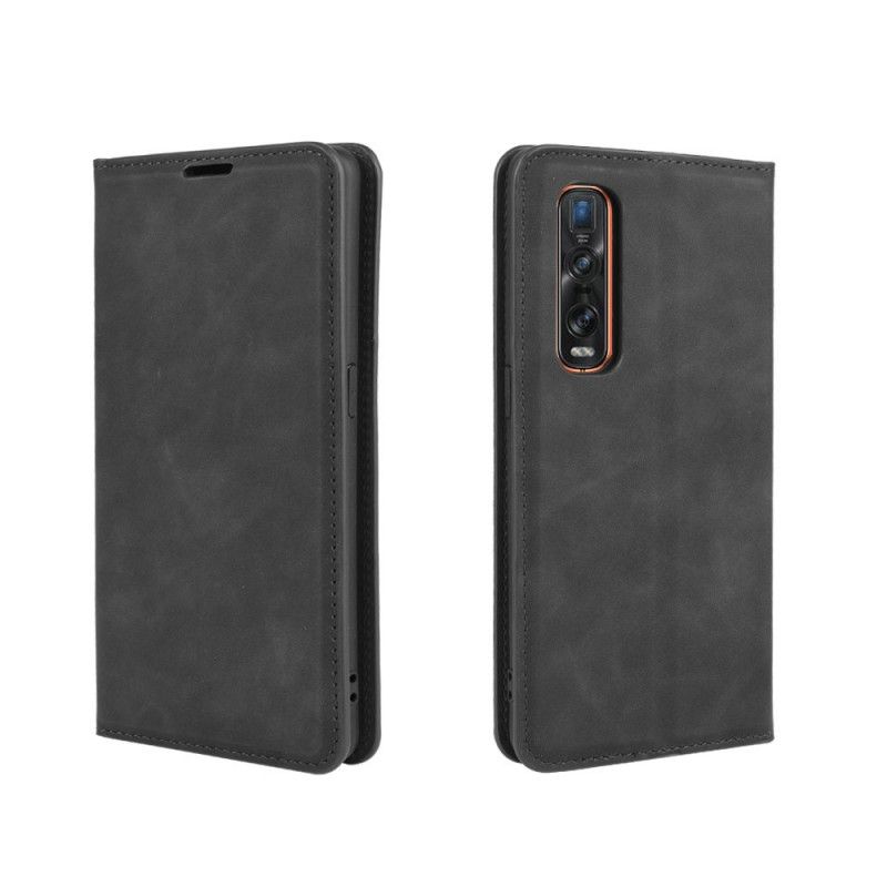 Folio Deksel Oppo Find X2 Pro Svart Myk Skinneffekt