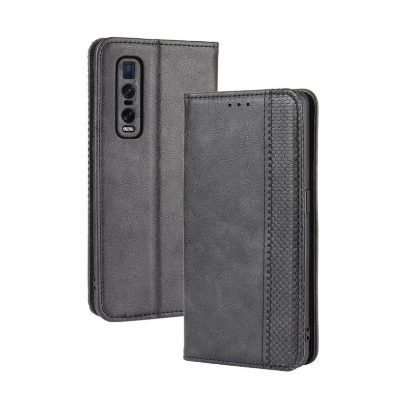 Folio Deksel Oppo Find X2 Pro Svart Stilisert Vintage Skinn-Effekt