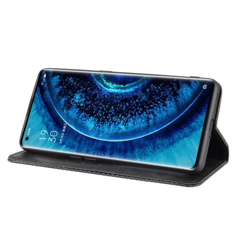 Folio Deksel Oppo Find X2 Pro Svart Stilisert Vintage Skinn-Effekt