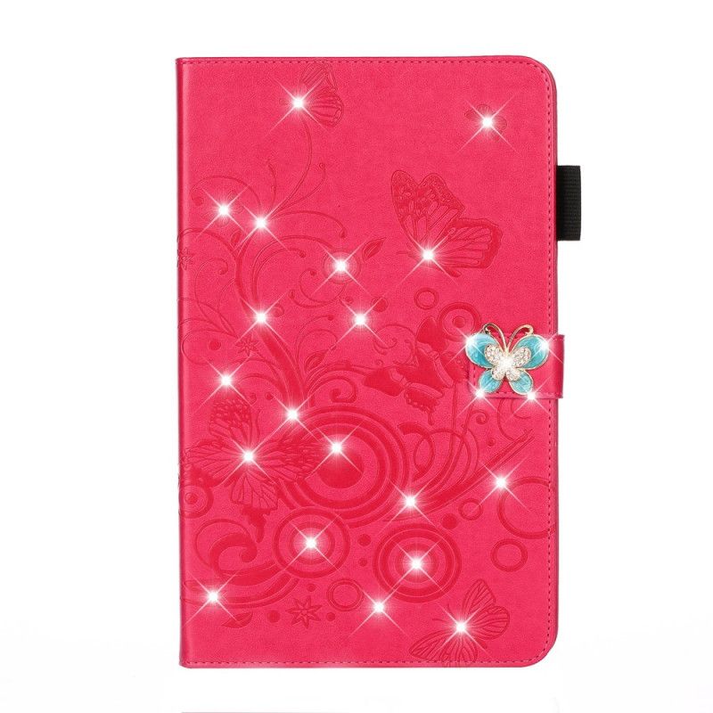 Folio Deksel for iPad 10.2" (2019) (2020) Rød Skinneffekt Sommerfugler Diamanter