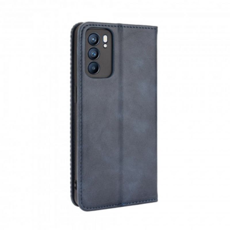 Folio Deksel Lær Oppo Reno 6 5g Stilisert Vintage Skinneffekt